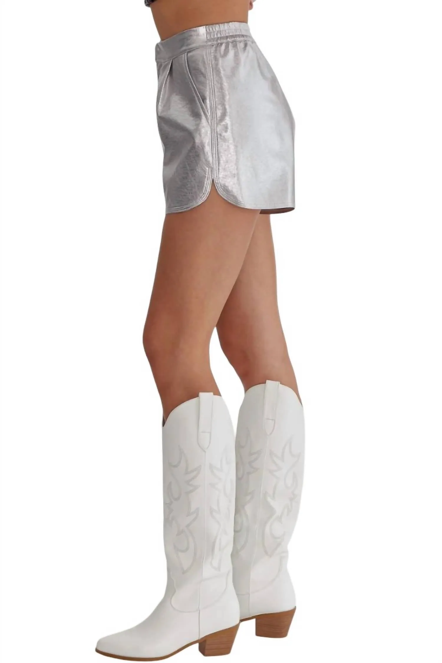 Pnina Metallic Vegan Leather Shorts In Silver