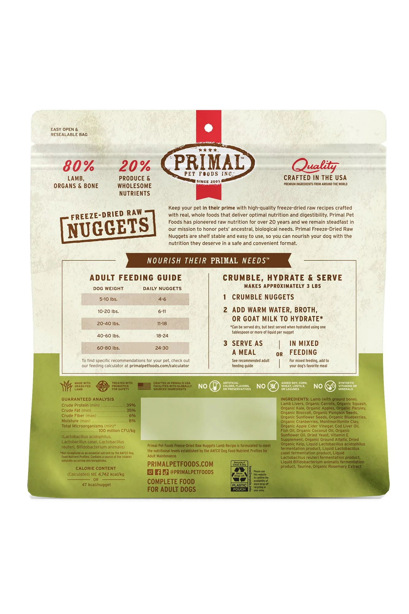Primal Freeze Dried Nuggets Lamb Dog Food