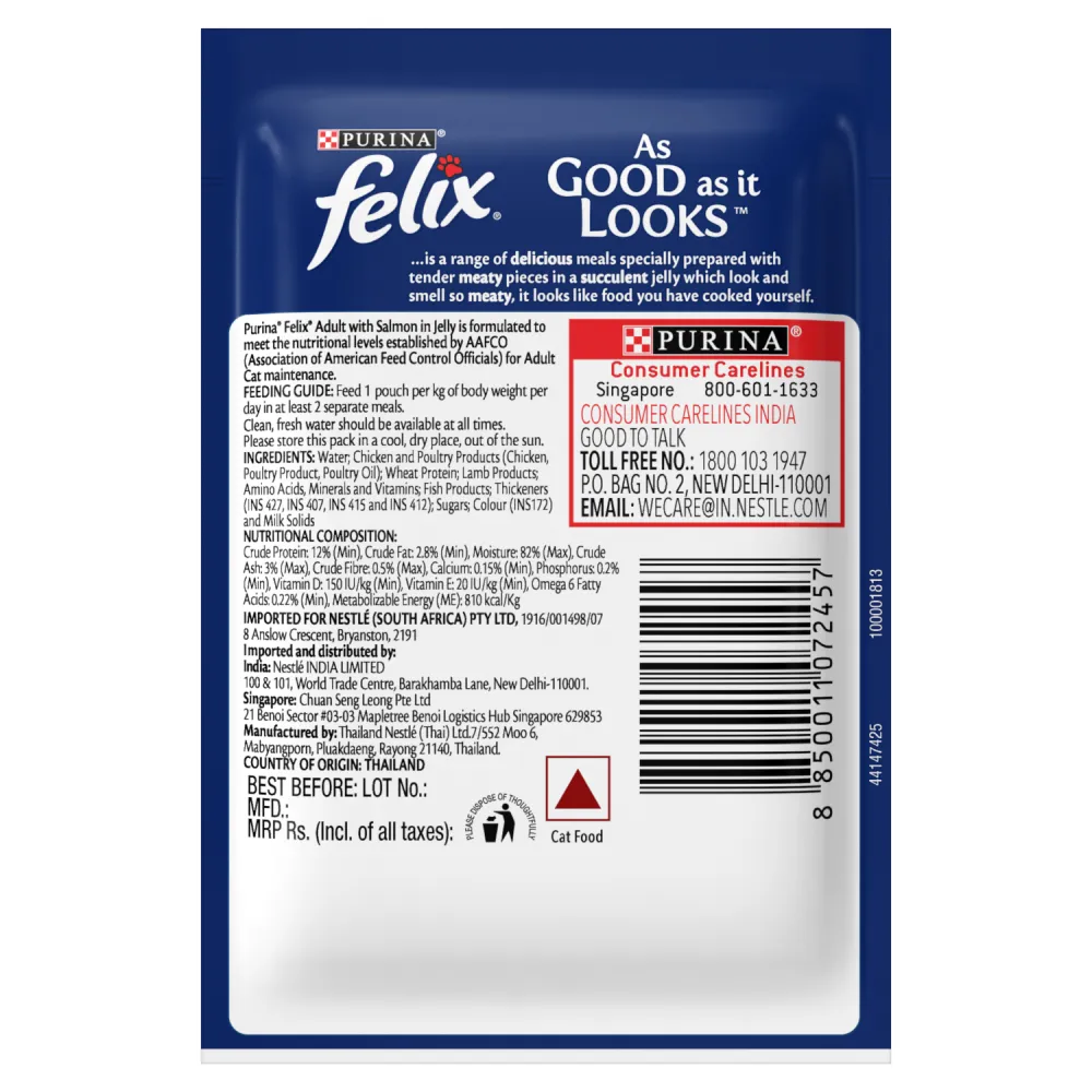 Purina Felix Salmon Jelly Adult Wet Food, Me O Creamy Chicken Liver Treats Cats Combo
