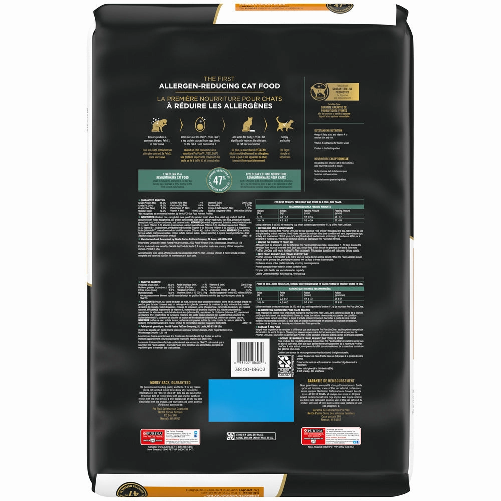 Purina Pro Plan LIVECLEAR With Probiotics High Protein Chicken & Rice Formula Dry Cat Food
