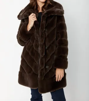 Reversible Faux Fur Metallic Coat In Taupe