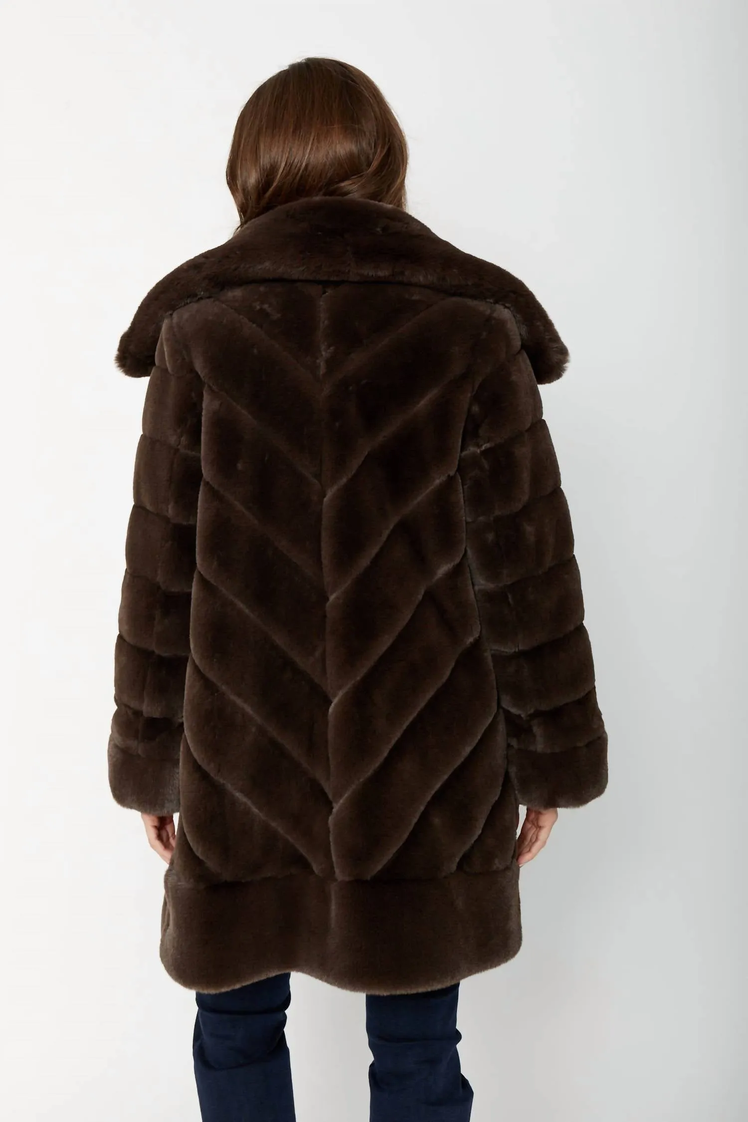 Reversible Faux Fur Metallic Coat In Taupe