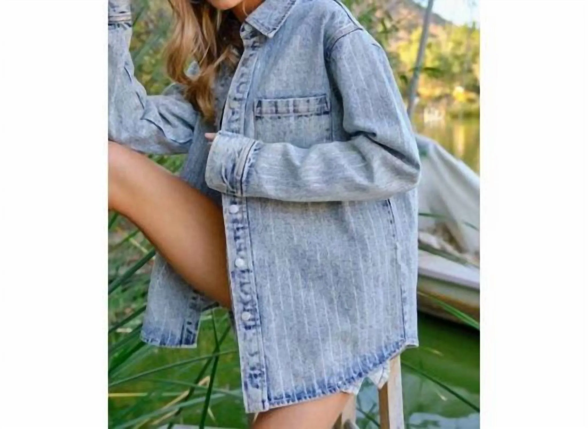 Rhinestone Pinstripe Jacket In Light Denim