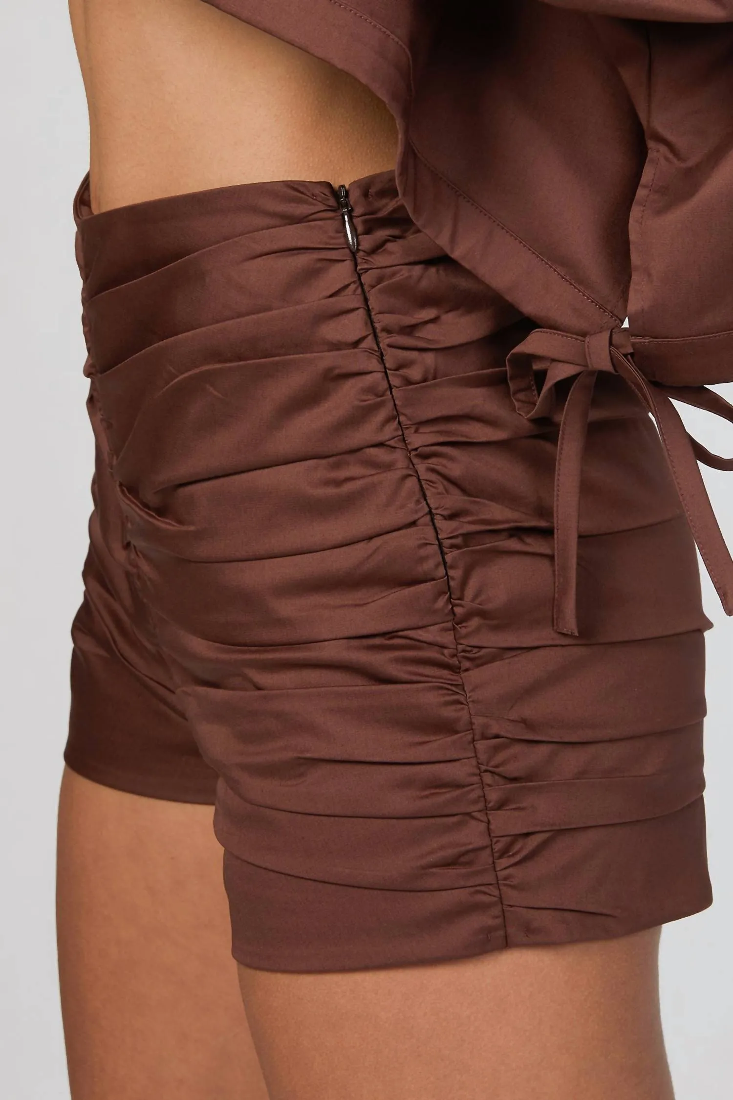 Ruched Mini Shorts In Brown