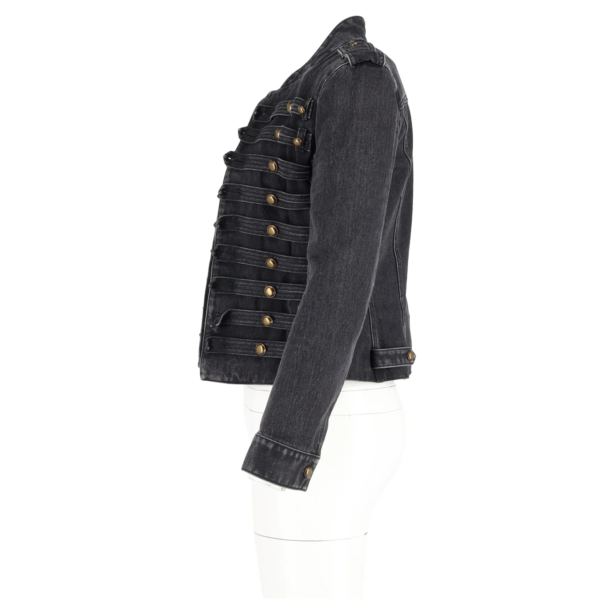 Saint Laurent Officer Military Denim Jacket In Black Cotton
