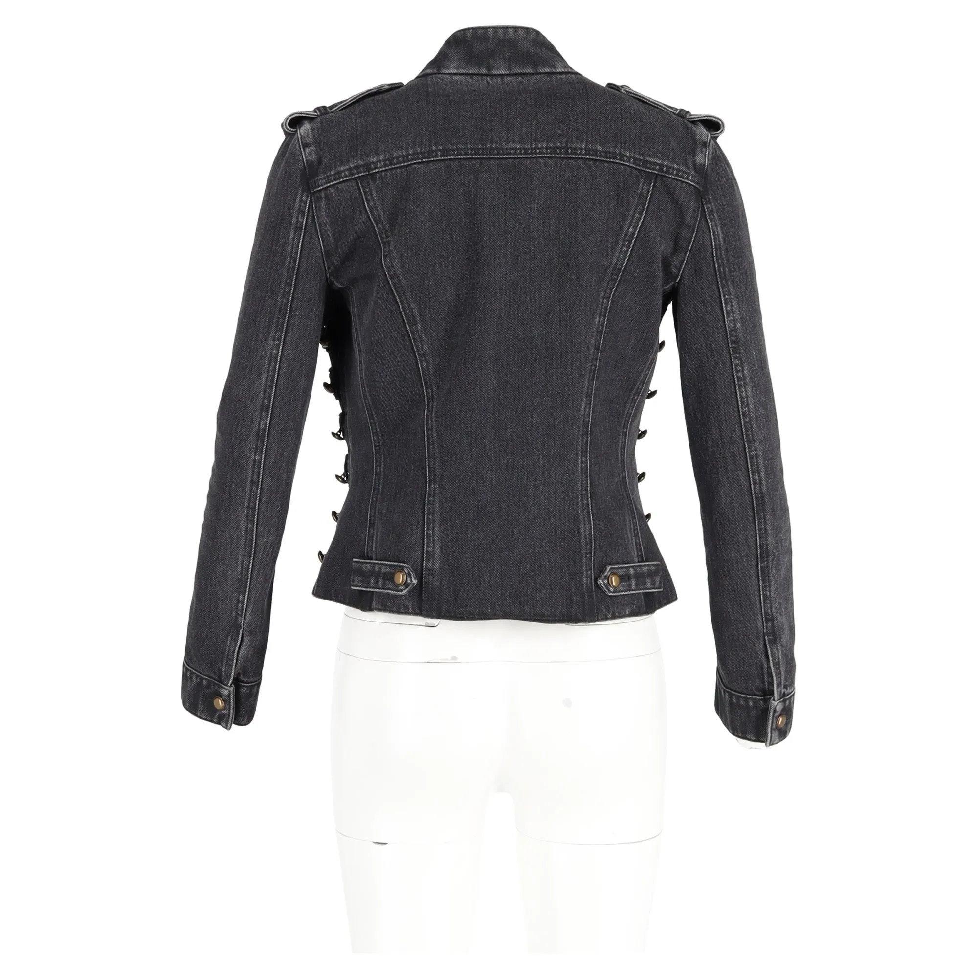 Saint Laurent Officer Military Denim Jacket In Black Cotton