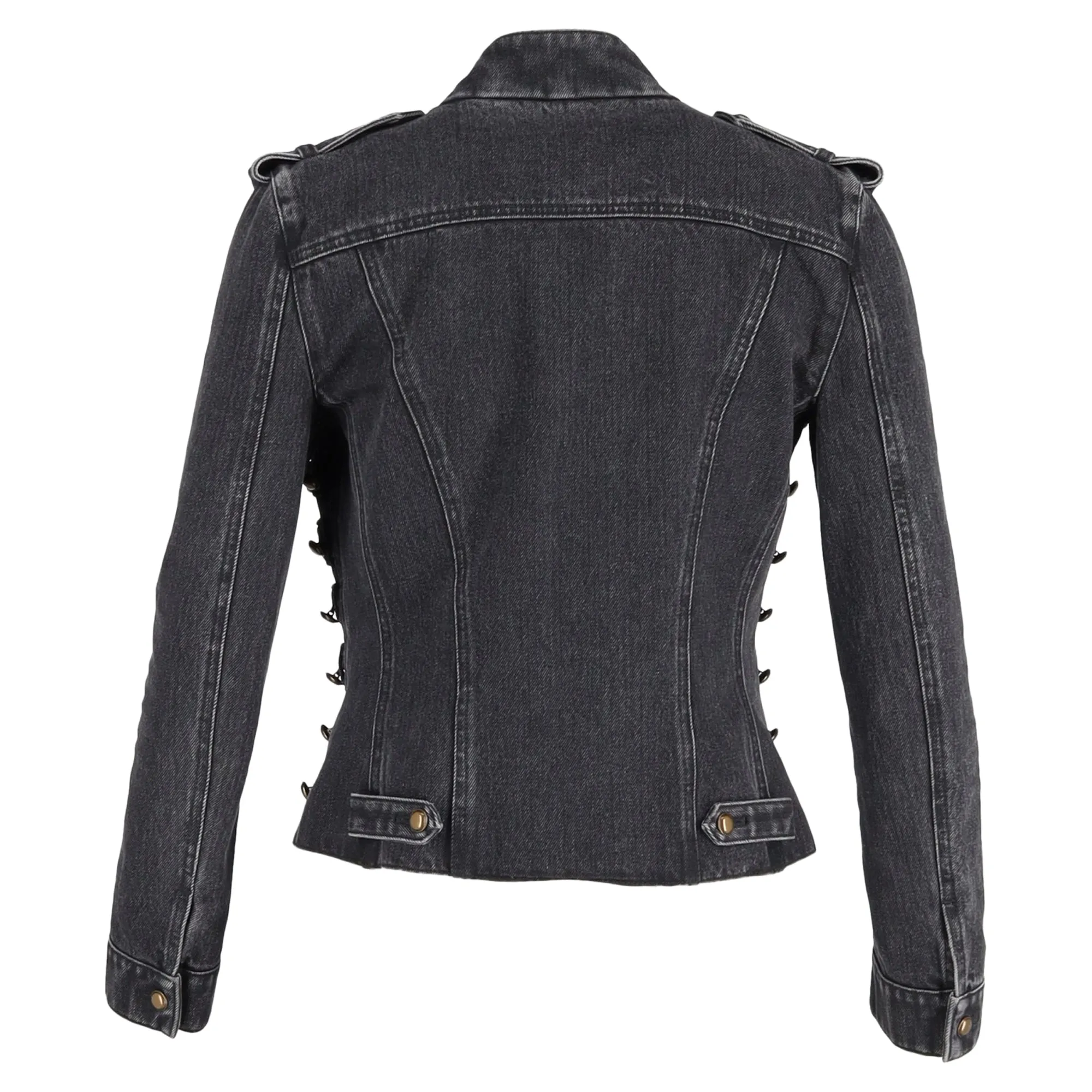 Saint Laurent Officer Military Denim Jacket In Black Cotton