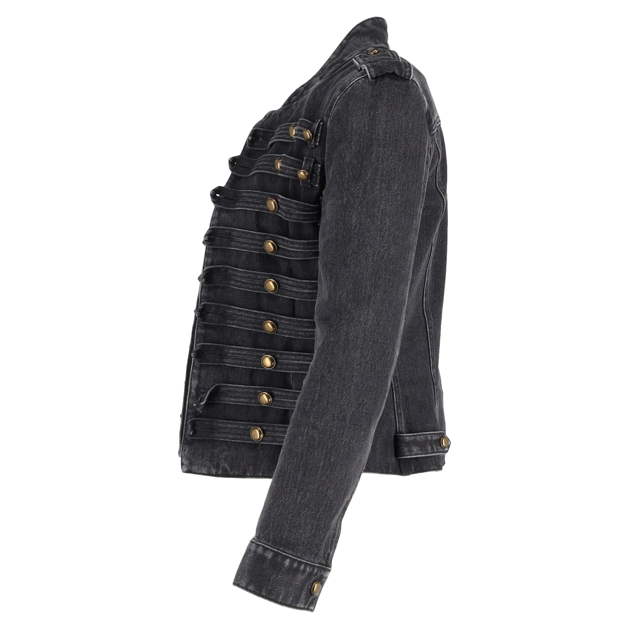 Saint Laurent Officer Military Denim Jacket In Black Cotton