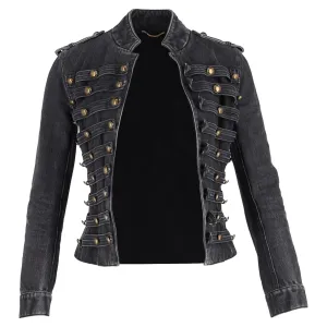 Saint Laurent Officer Military Denim Jacket In Black Cotton