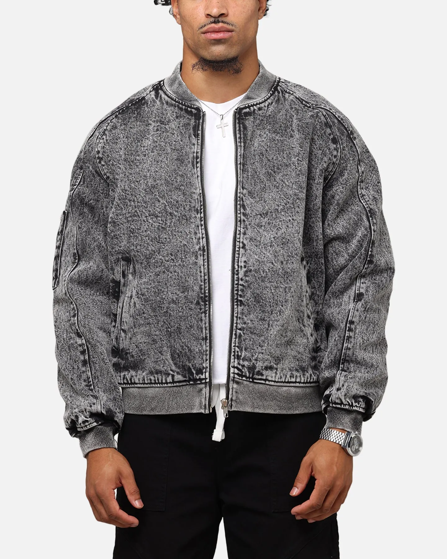 Saint Morta Flight Denim Jacket Black Stonewash