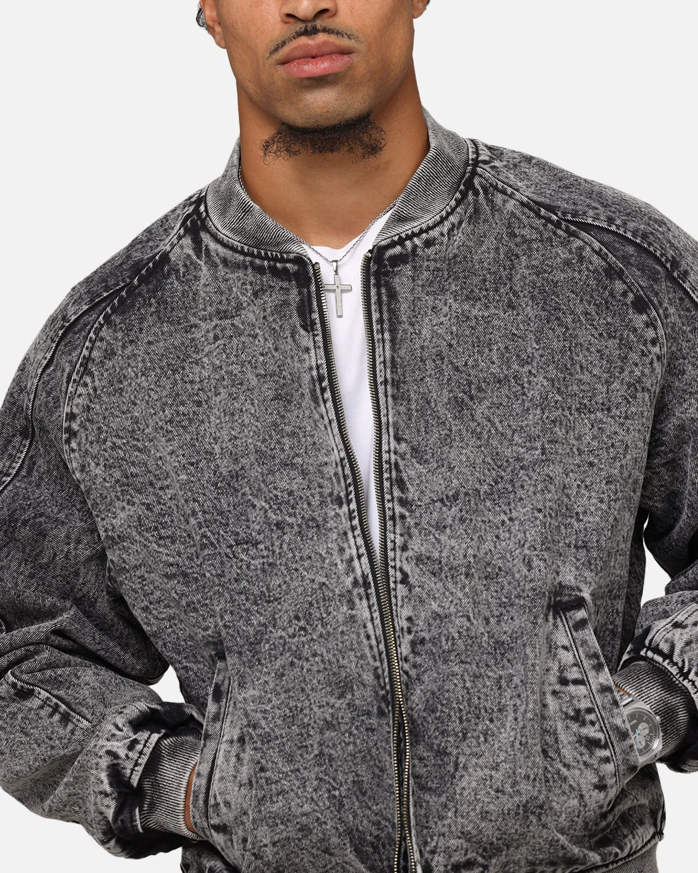 Saint Morta Flight Denim Jacket Black Stonewash