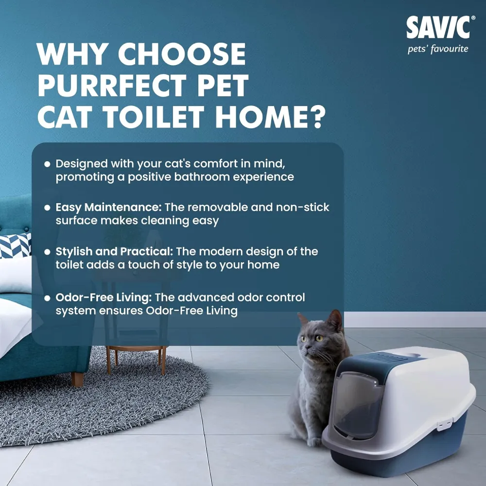 Savic Nestor Jumbo Toilet Home for Cats (Bluestone)