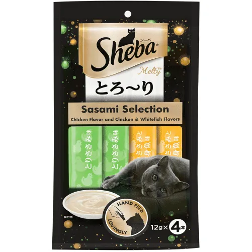 Sheba Chicken & Chicken Whitefish Sasami and Tuna Flavor and Tuna & Prawn Maguro Selection Melty Premium Cat Treats Combo