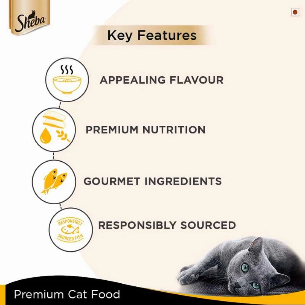 Sheba Tuna Fillet & Whole Prawns in Gravy Premium Cat Wet Food and Chicken Flavour Irresistible All Life Stage Cat Dry Food Combo