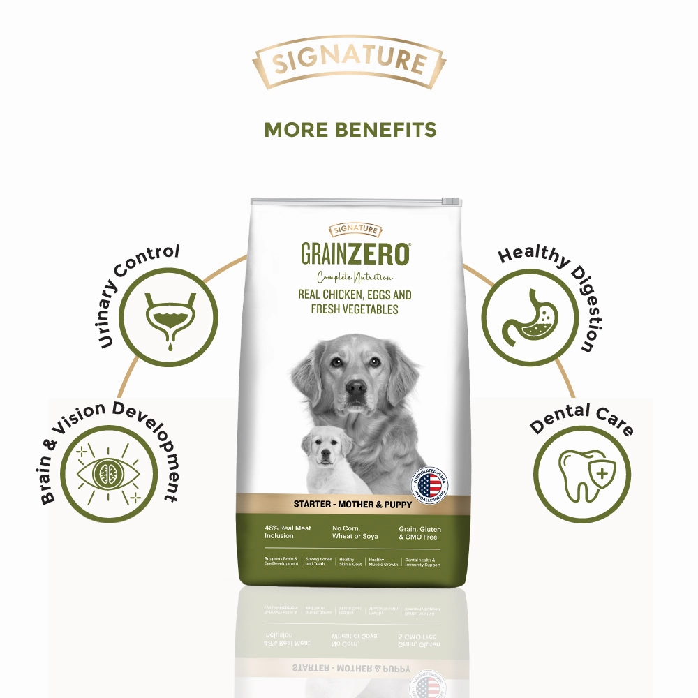 Signature Freedom Chicken and Rice and Grain Zero Real Chicken, Egg and Vegetables Mother and Puppy Starter Dog Dry Food Combo
