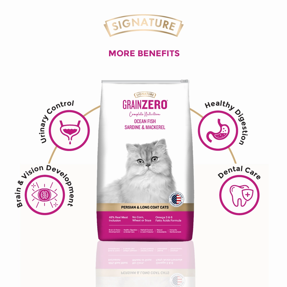 Signature Grain Zero Ocean Fish Sardine Mackerel Adult Dry Food, Sheba Tuna Prawn Maguro Melty Cats Treats Combo