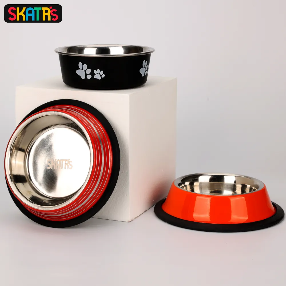 Skatrs Anti Skid Glossy Bowl for Dogs and Cats (Orange)