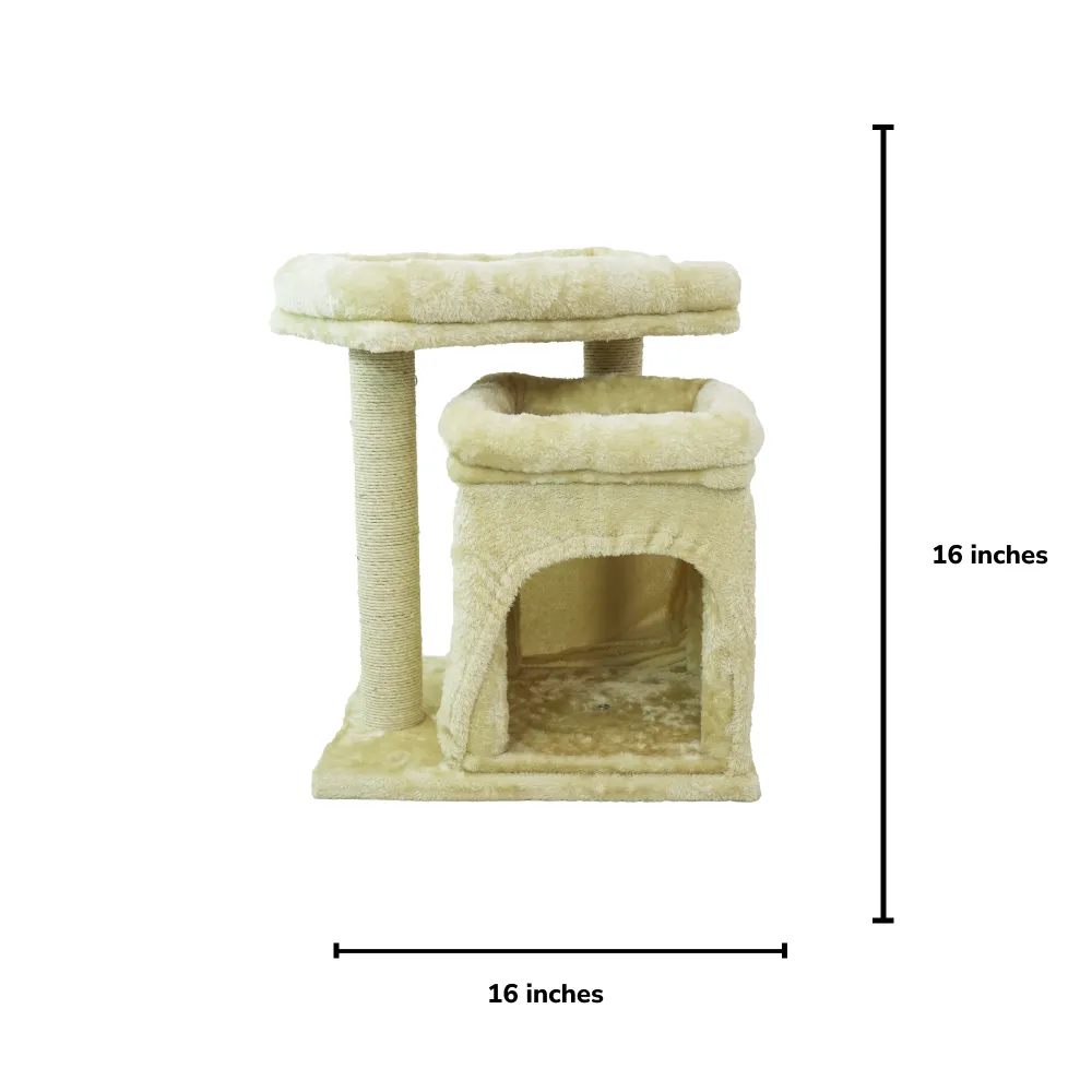 Skatrs Scratching Post Activity Tree Condo, Fur Fabric for Cats (Beige)