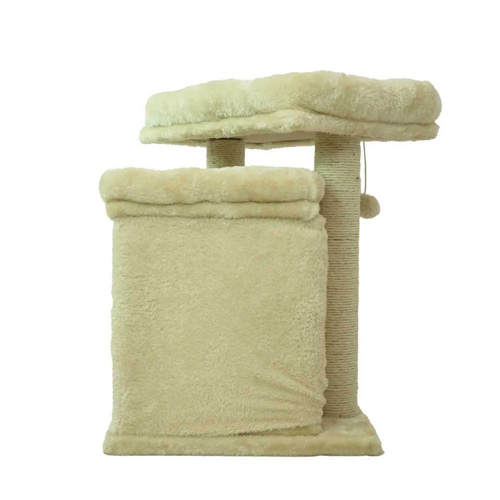 Skatrs Scratching Post Activity Tree Condo, Fur Fabric for Cats (Beige)
