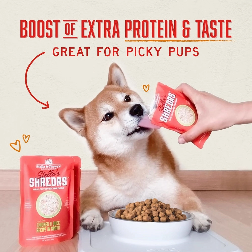 Stella's Shredrs Chicken & Duck Recipe in Broth Dog Pouch
