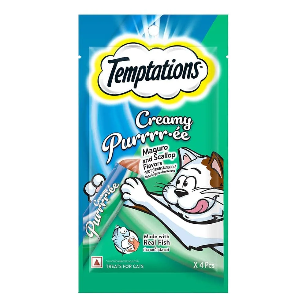 Temptations Creamy Purrrr ee Salmon & Cheese and Creamy Purrrr ee Maguro & Scallop Cat Treats Combo