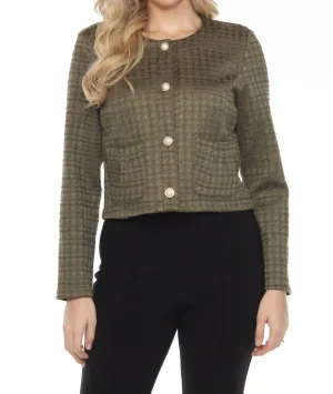 Textured Houndstooth Jacket In Olive Green