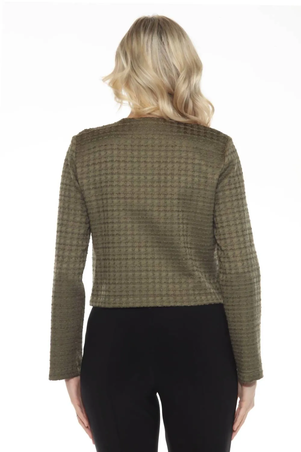 Textured Houndstooth Jacket In Olive Green
