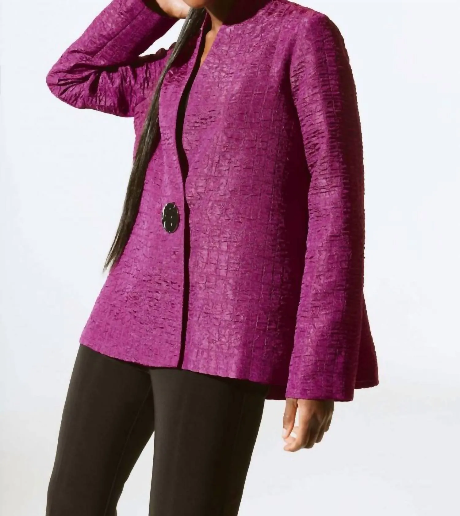 Textured Long Sleeve Relaxed Jacket In Empress