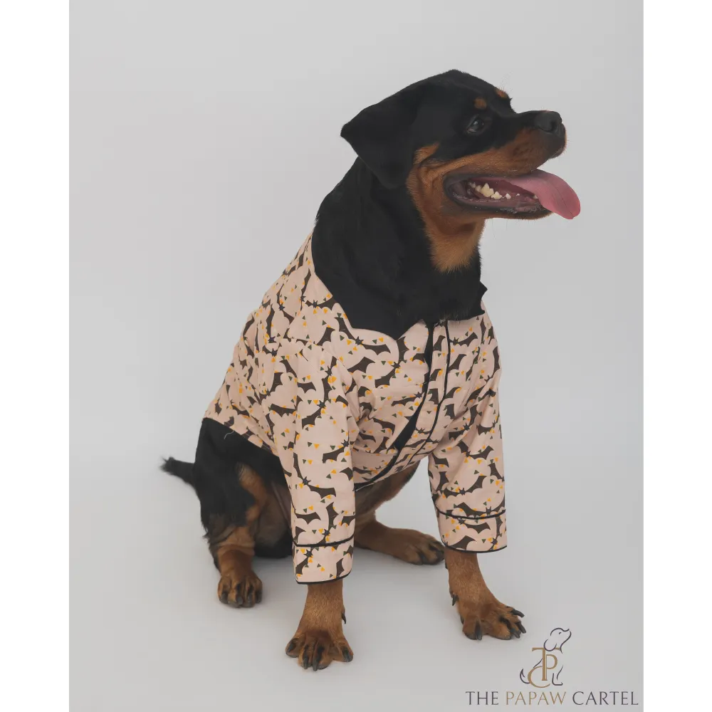 The Papaw Cartel Bat And Bunting Shirt With Bat Wing Collar for Dogs (Peach)