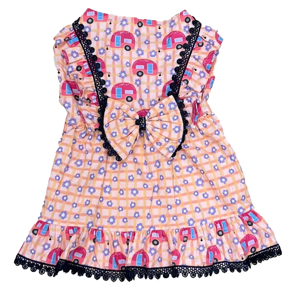 The Papaw Cartel Caravan Plaid Frilled Dress With A Bow for Dogs (Light Pink/Orange)