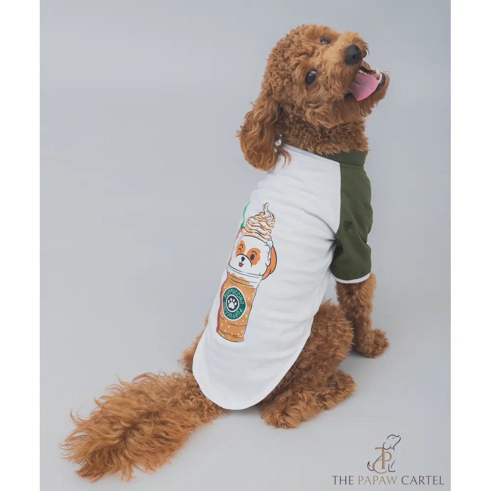 The Papaw Cartel Puppacino Dog Tshirt for Dogs (White/Olive/Green)