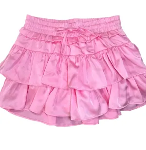 Tiered Satin Skort With Ties In Light Icy Pink