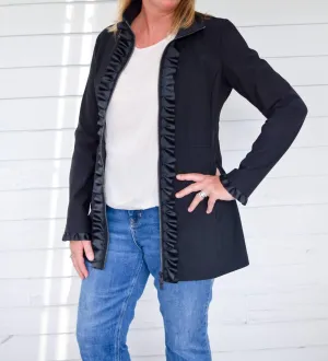 Tina Trench Coat With Ruffle Ribbon In Black
