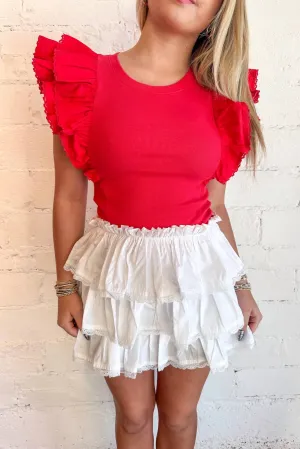 Top Tier Ruffle Skorts In White