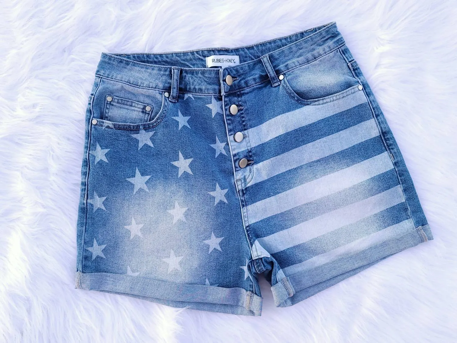 Usa Flag Denim Short In Blue