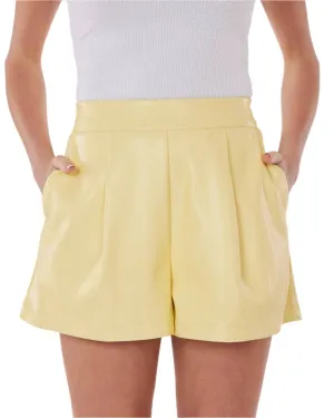 Vegan Leather Pleated Short In Yellow