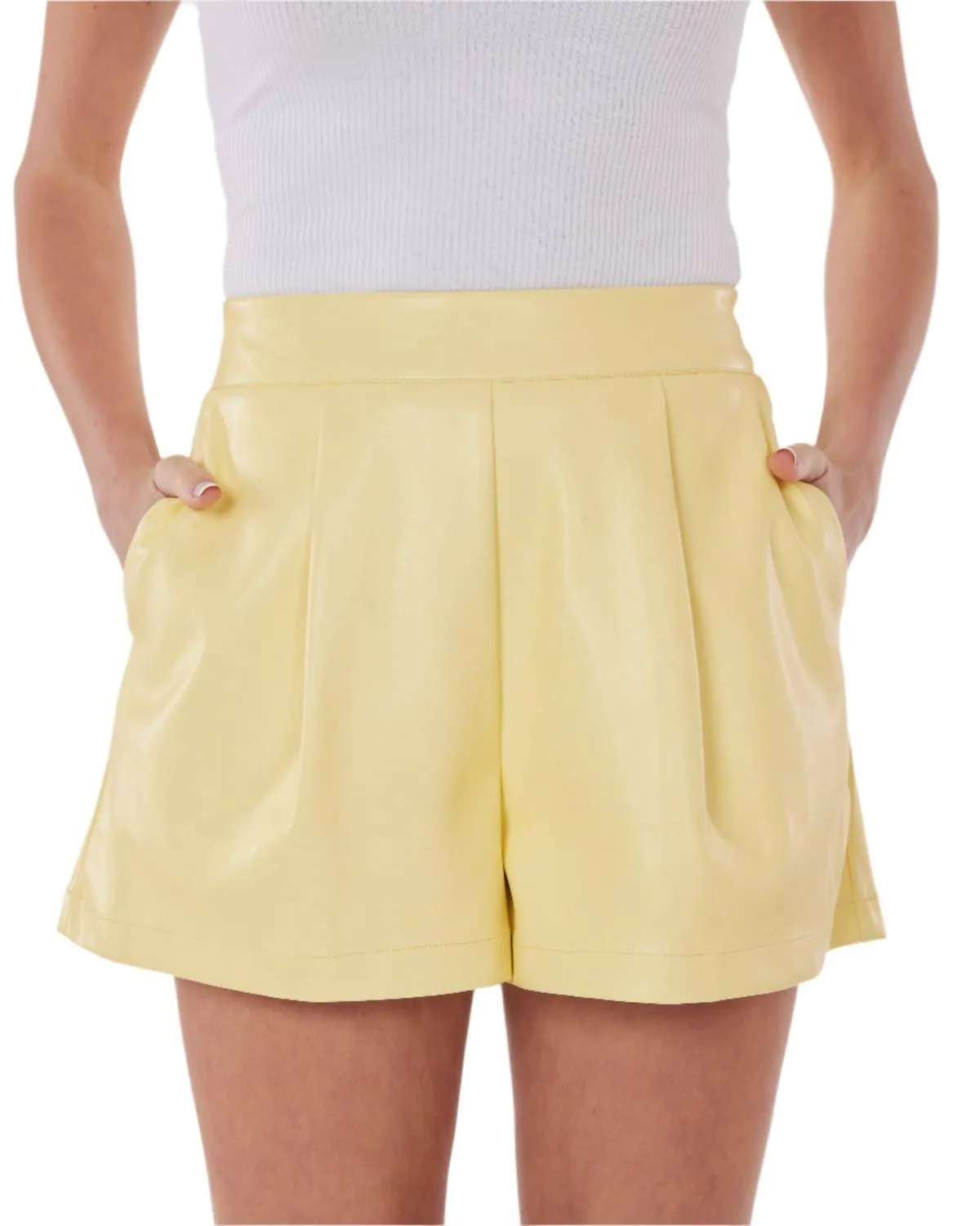 Vegan Leather Pleated Short In Yellow