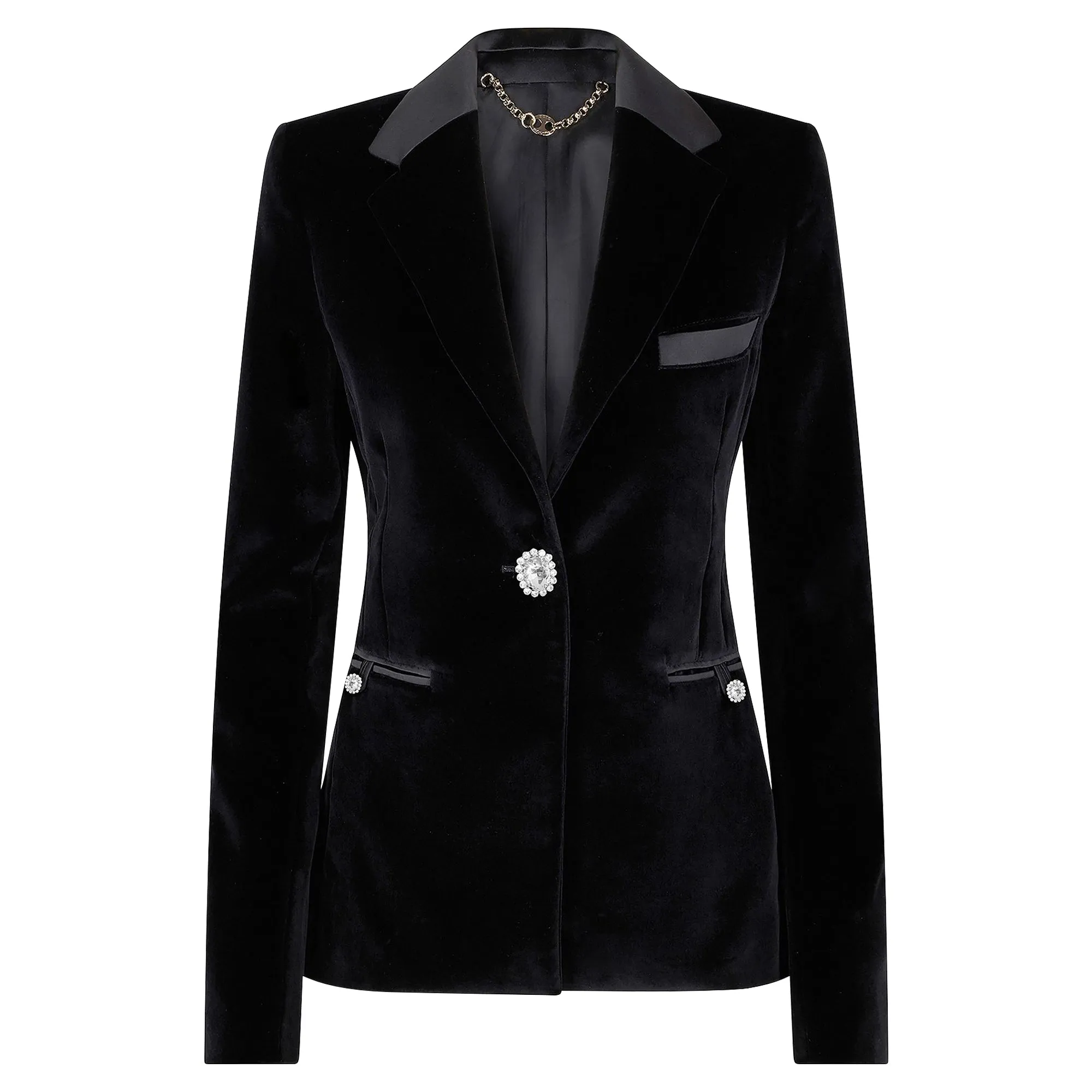 Velvet blazer with satin and crystal details