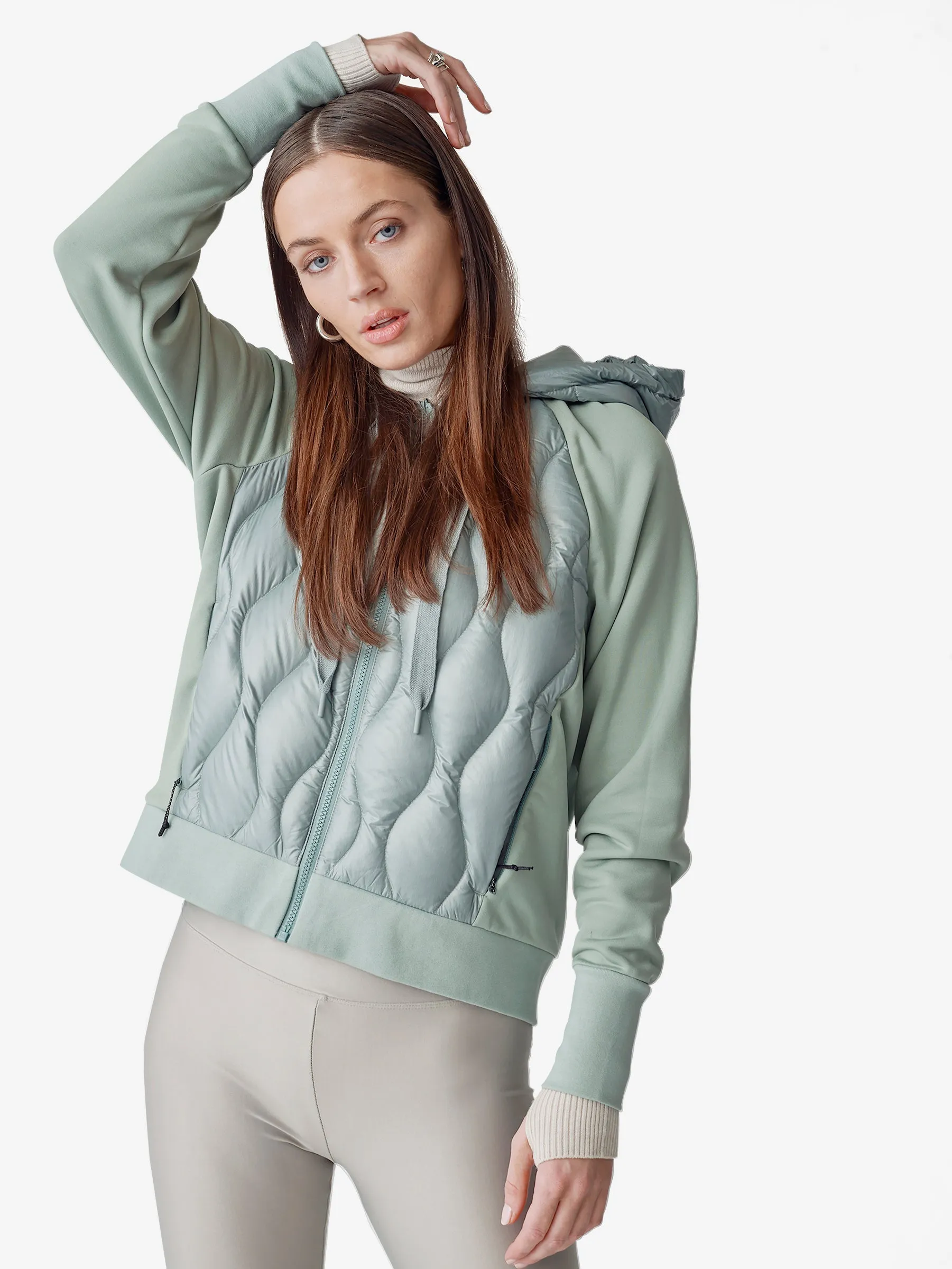 W DOWN ZIP HOODIE - Slate Gray