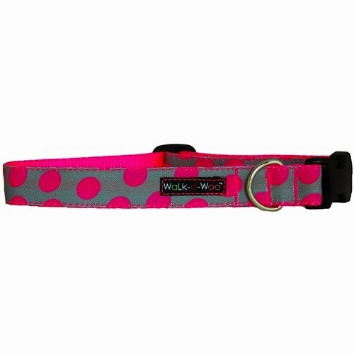 Walk-e-Woo Neon Pink Dots On Grey Collar