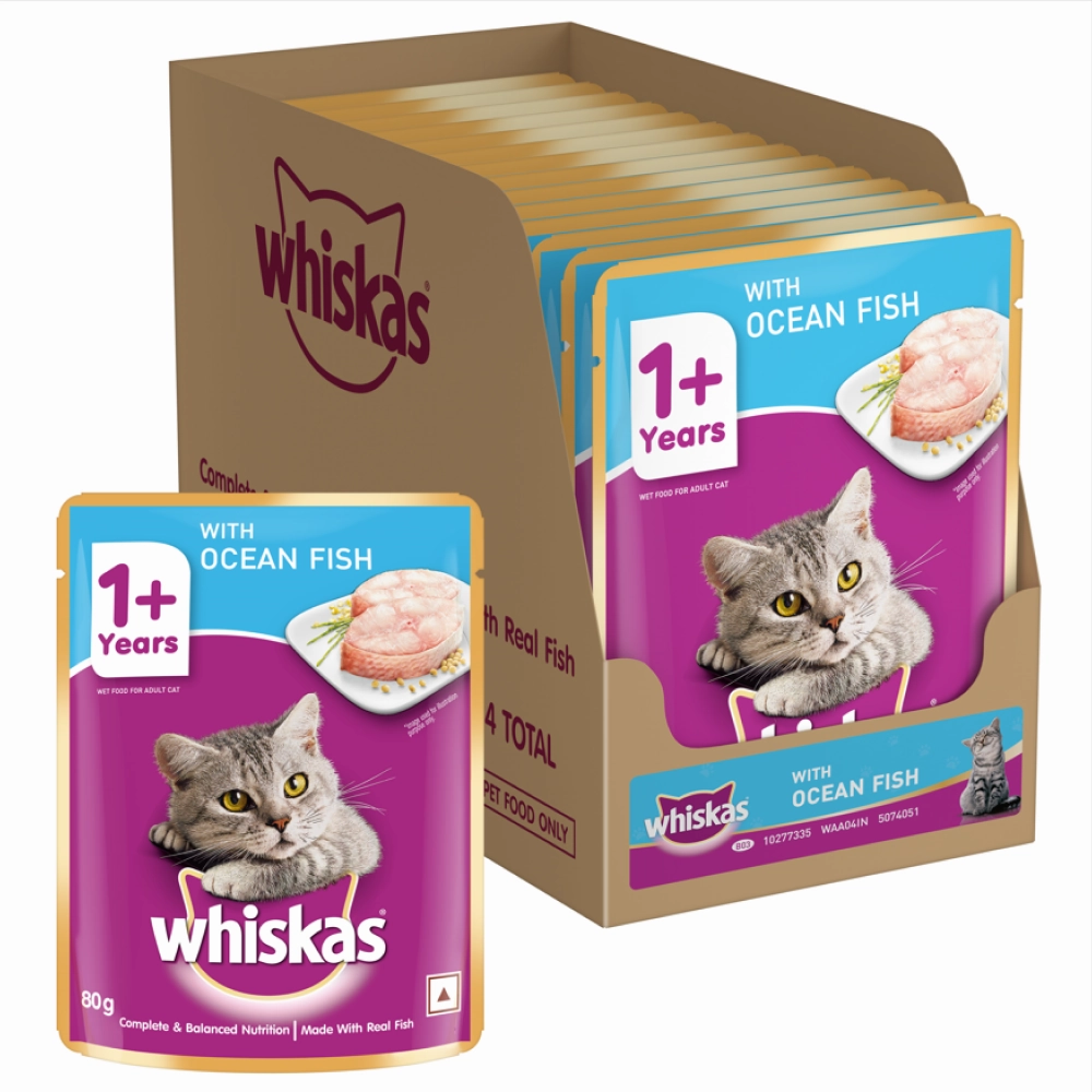 Whiskas Salmon in Gravy Meal and Ocean Fish Adult Cat Wet Food Combo
