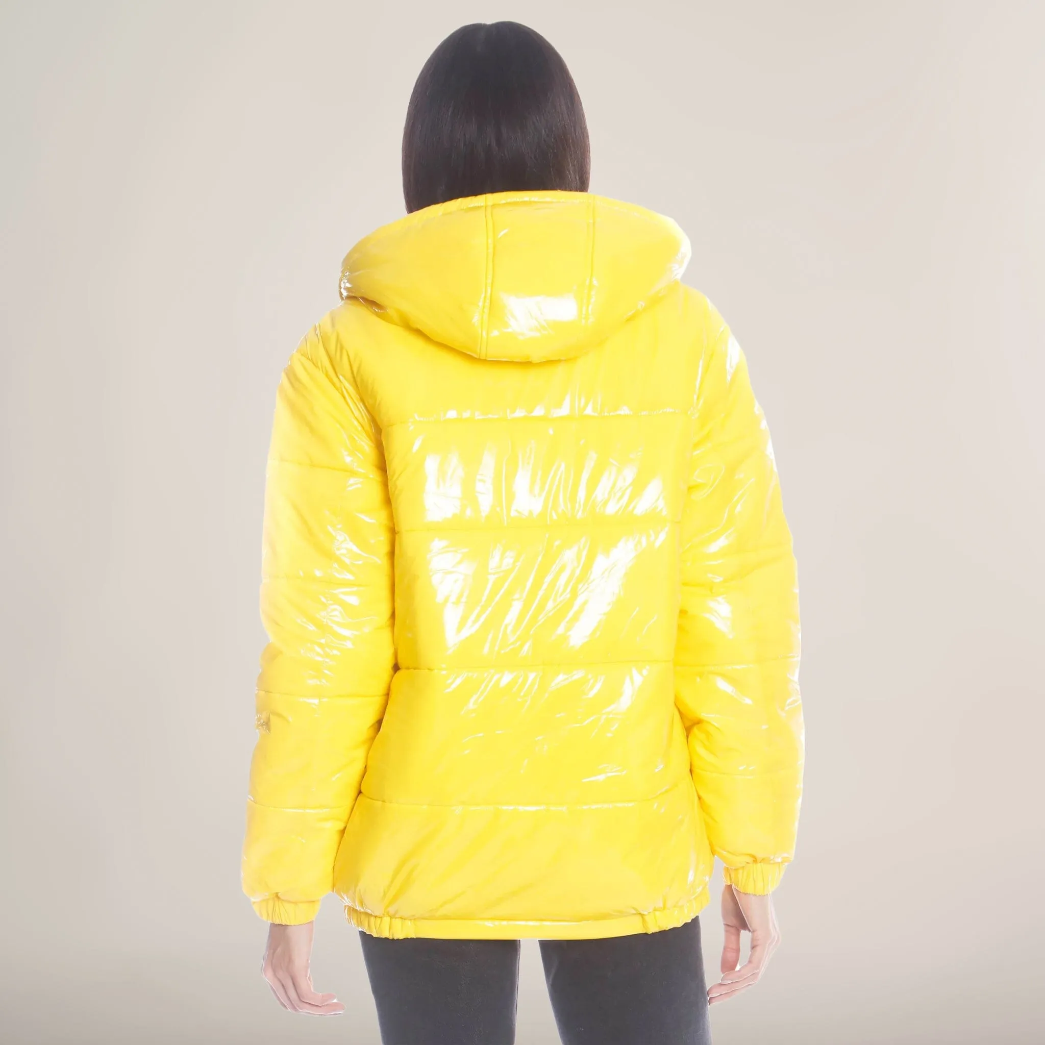 Women's Hi-Shine Chevron Quilt Puffer with Nickelodeon Mashup Print Lining Jacket