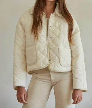 Woven Cotton Quilted Jacket In Cream
