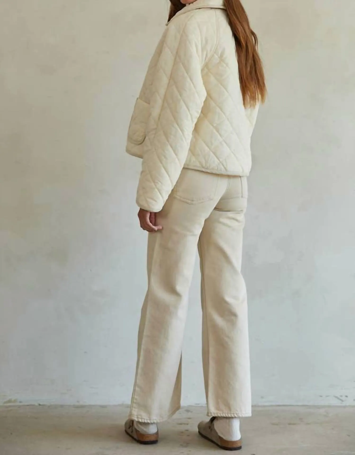 Woven Cotton Quilted Jacket In Cream