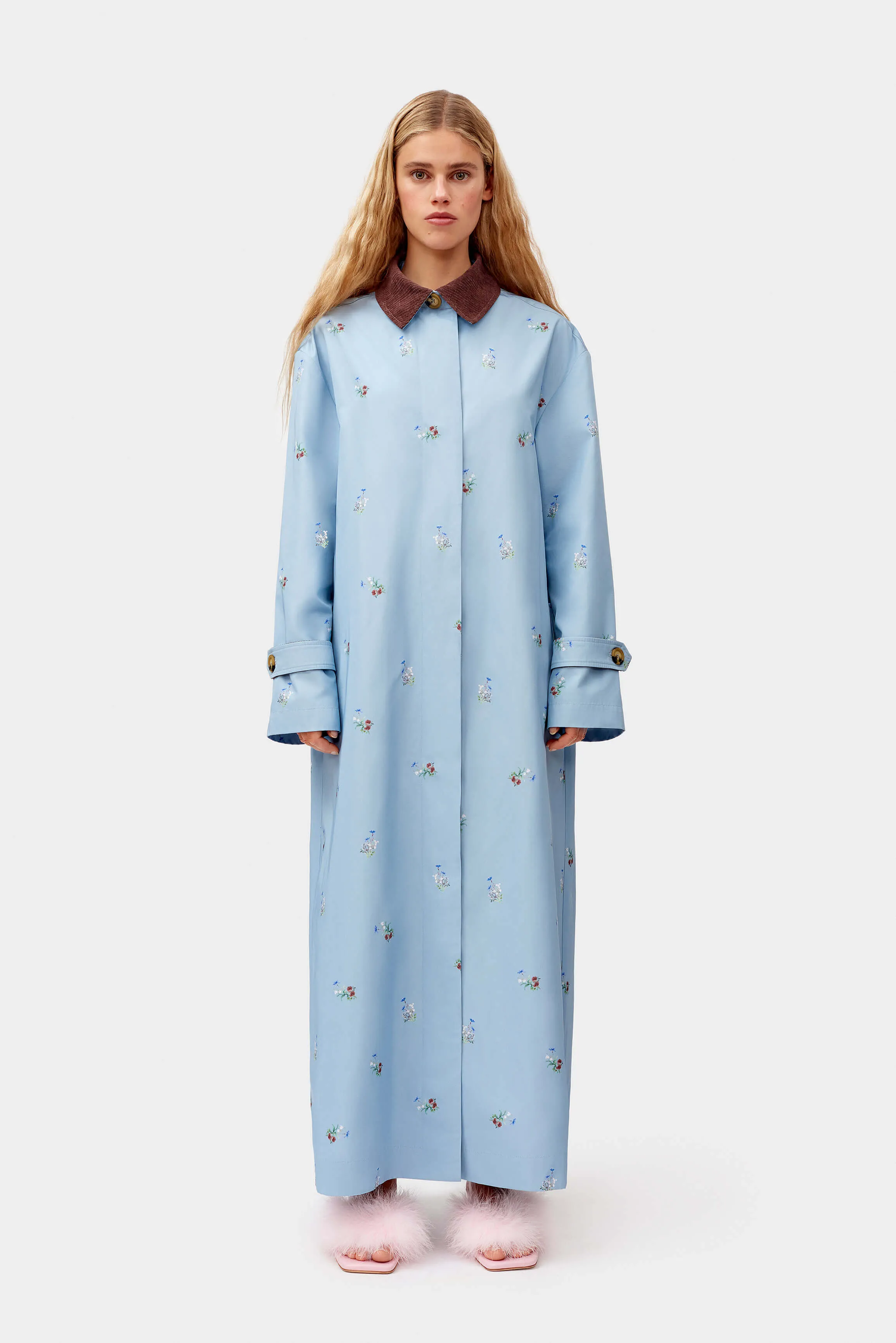 Yason Flower Trench Coat in Blue