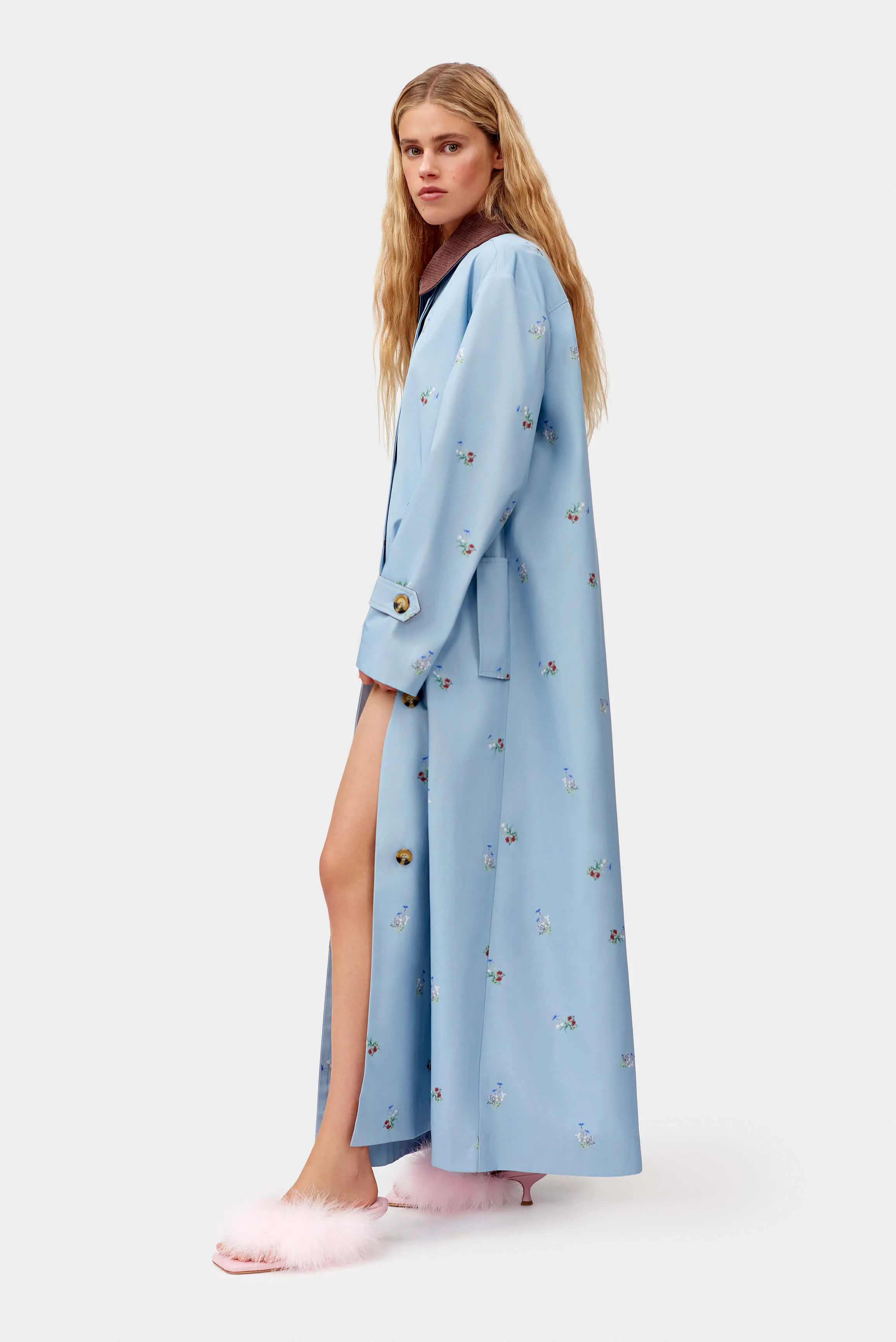 Yason Flower Trench Coat in Blue