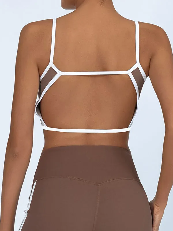ZASUWA Female Contrast Color Elastic Tight Quick Dry Hollow Out Backless Sports Bras