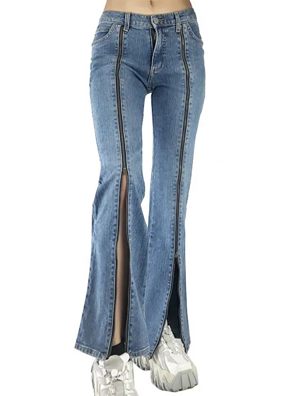 ZASUWA Female Cowboy Zipper Casual Loose Pants