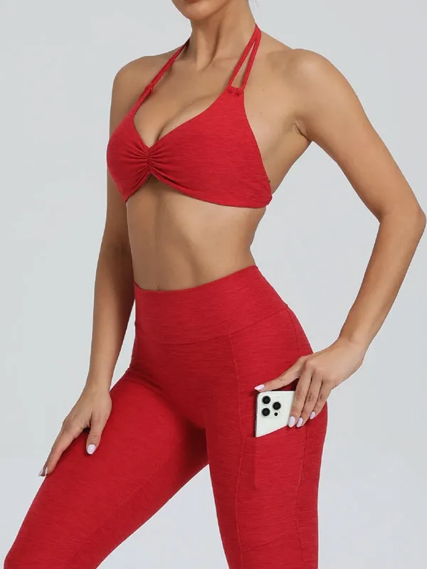 ZASUWA Female Deep V Back Pocket Scrunch Bum Halter Backless Tracksuit