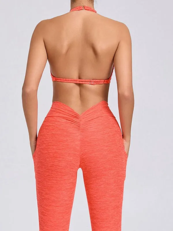 ZASUWA Female Deep V Back Pocket Scrunch Bum Halter Backless Tracksuit